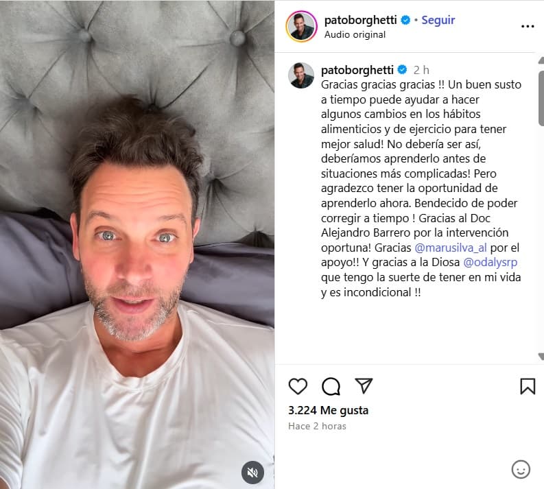 Patricio Borghetti se encuentra recuperándose en casa.