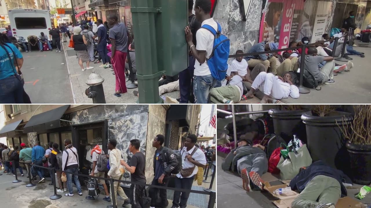 Decenas de inmigrantes están durmiendo al frente del hotel Roosevelt, pues el lugar no tiene espacio para albergarlos, por ello, la ciudad les está ofreciendo boletos para que viajen a otros estados o donde familiares y conocidos. 
<br>