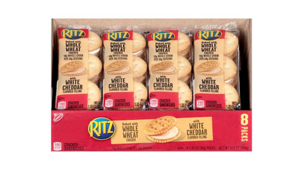 RITZ WHOLE WHEAT CRACKER SANDWICHES WITH WHITE CHEDDAR CHEESE - 10.8 OZ 
<br>Código de producto (UPC) 0 44000 04577 7
<br>Vencimiento: entre 4 de febrero y 5 de febrero de 2019
