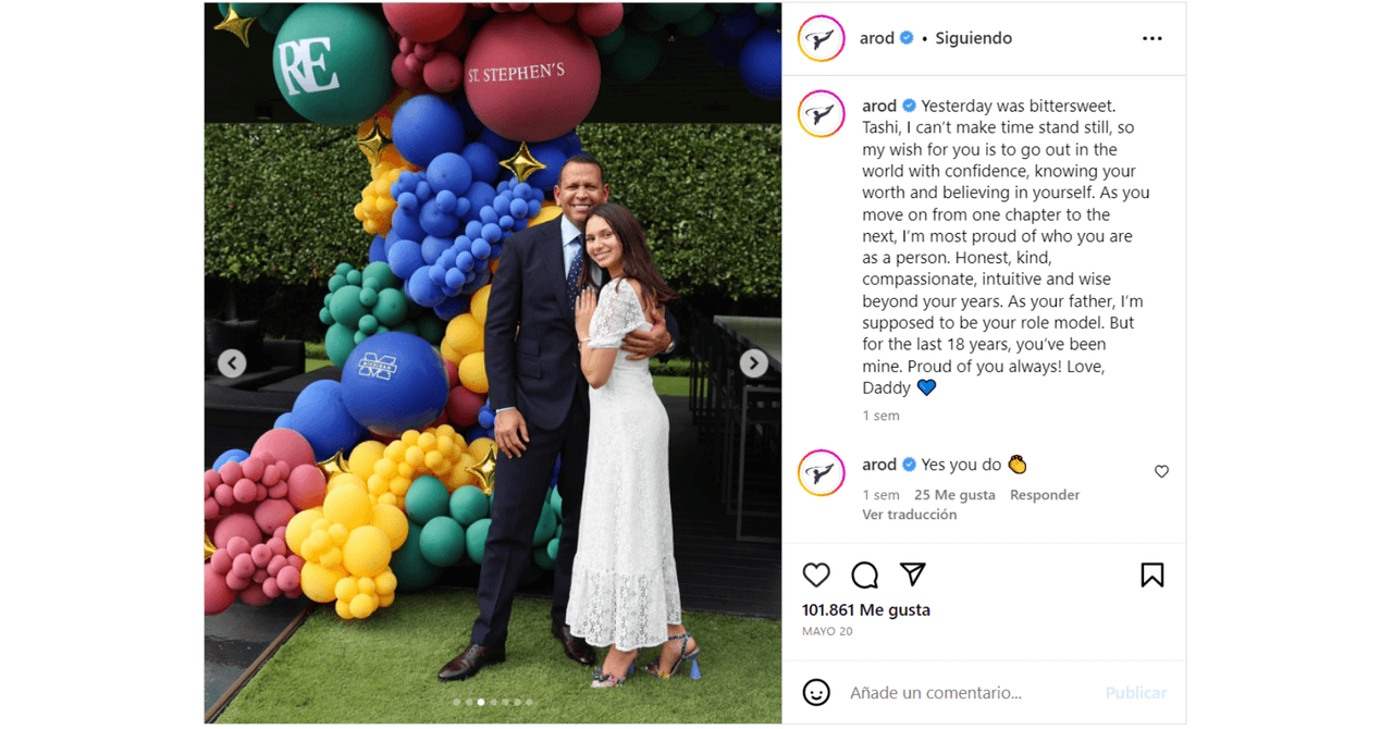 Alex Rodríguez celebró la graduación de su hija menor