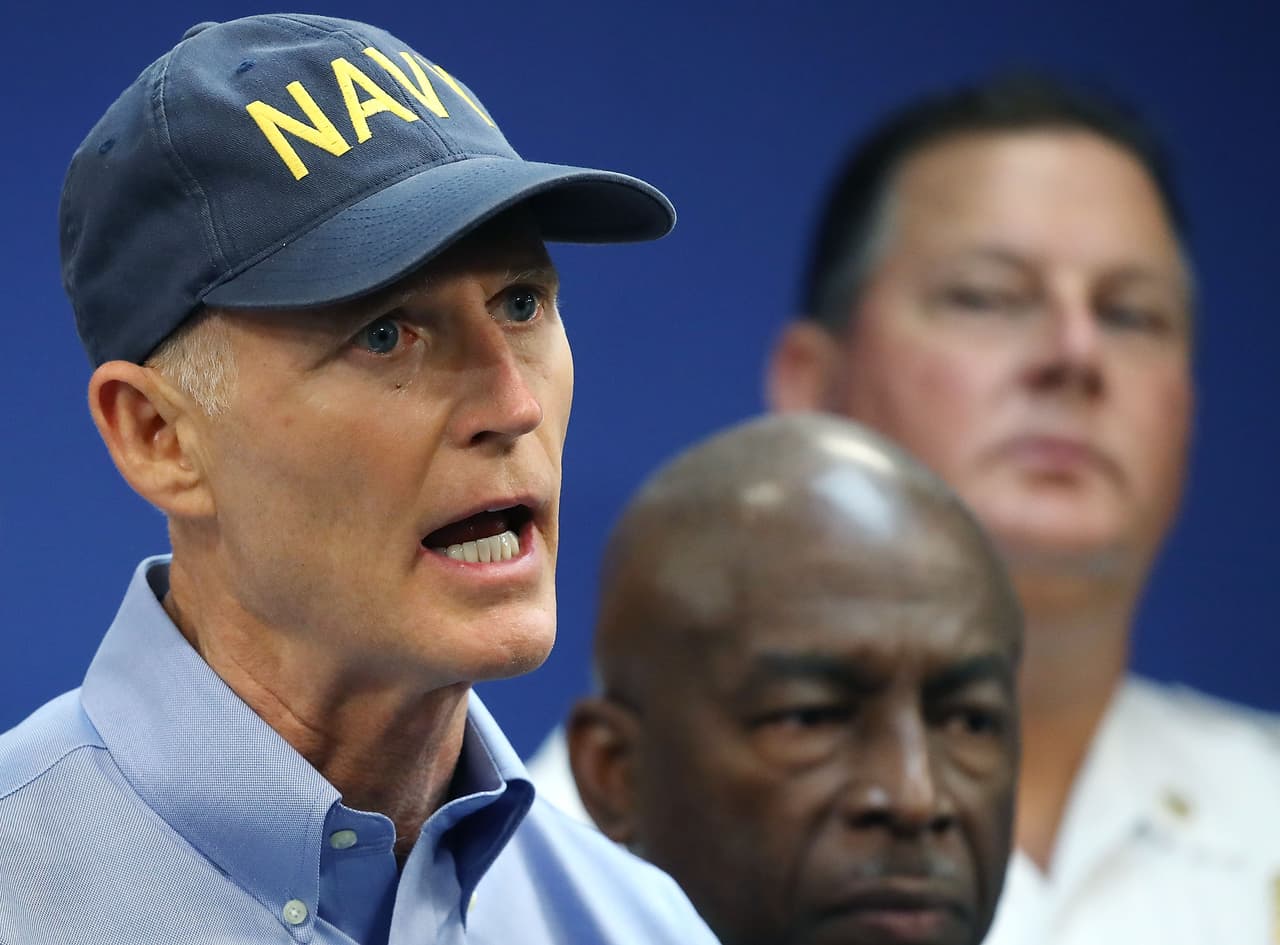 DORAL, FL - SEPTEMBER 06: Florida Governor Rick Scott gives an update to the media regarding Hurricane Irma on September 6, 2017 in Doral, Florida. It's still too early to know where the direct impact of the hurricane will take place but the state of Florida is in the area of possible landfall. (Photo by Mark Wilson/Getty Images)