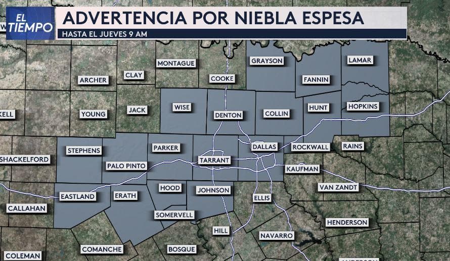 ¡Cuidado al manejar! Hay Advertencia por Niebla en varios condados del Norte de Texas