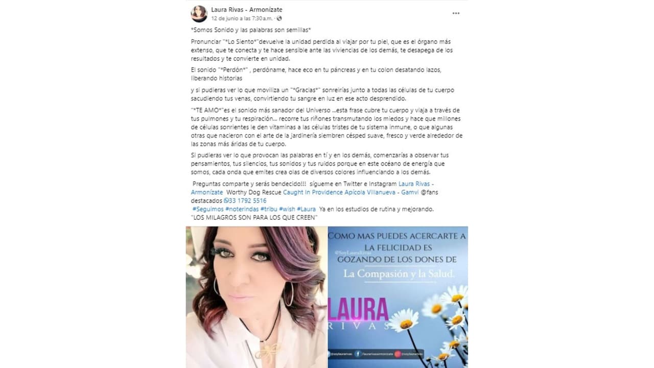 Este fue el último mensaje que dejó Laura Rivas en Facebook.