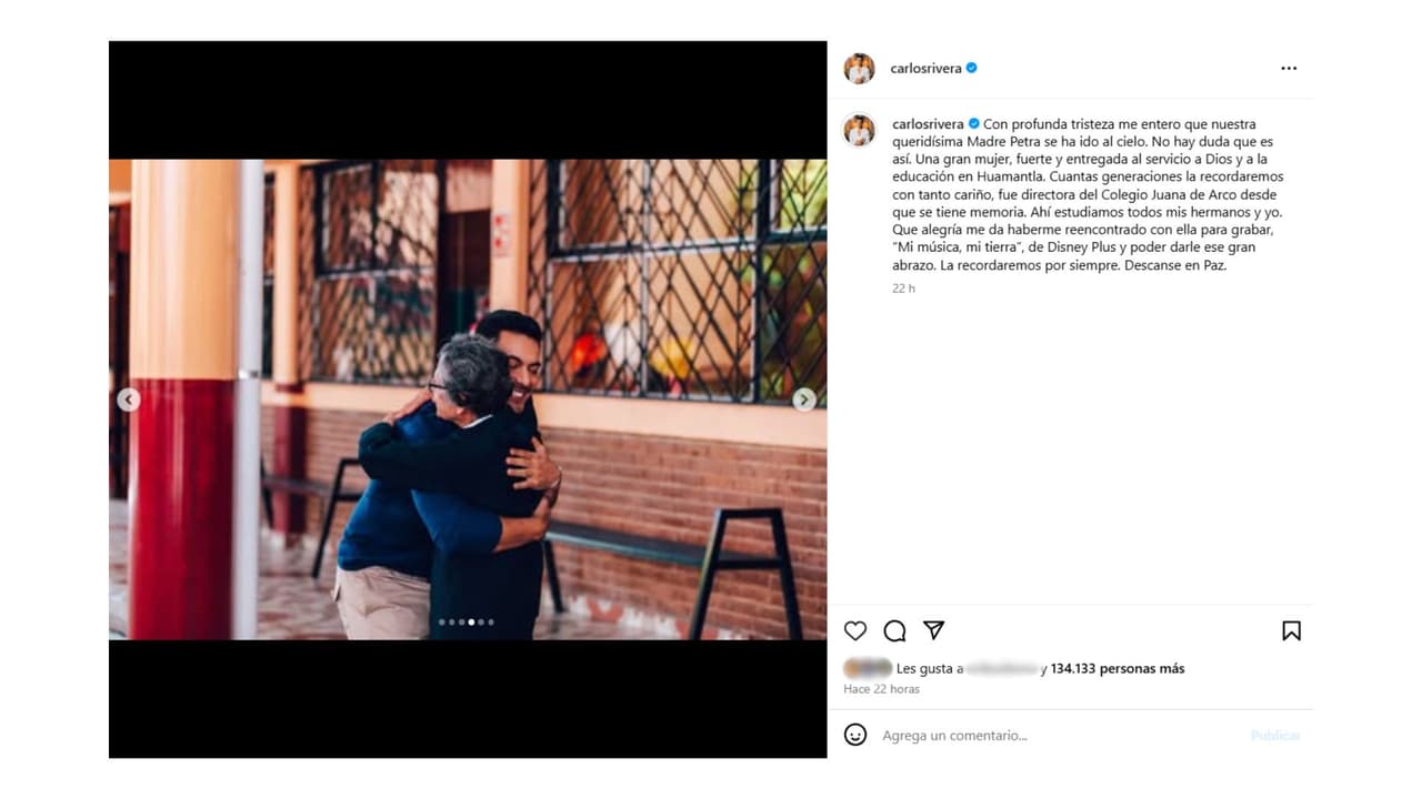 Carlos Rivera lamentó el fallecimiento de la Madre Petra.