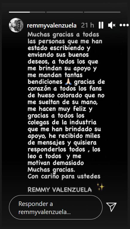 Reactivó su cuenta con este mensaje en el que agradeció "a todas las personas" que le han escrito "y enviado buenos deseos": "Gracias de corazón a todos los fans de hueso colorado que no me sueltan la mano".
<br>