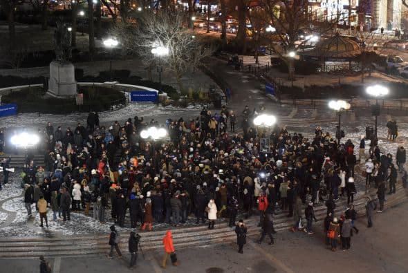 Esta es una toma panorámica de la manifestación realizada en Union Square, Nueva York.