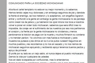 Parte del documento publicado por el grupo criminal en Facebook.