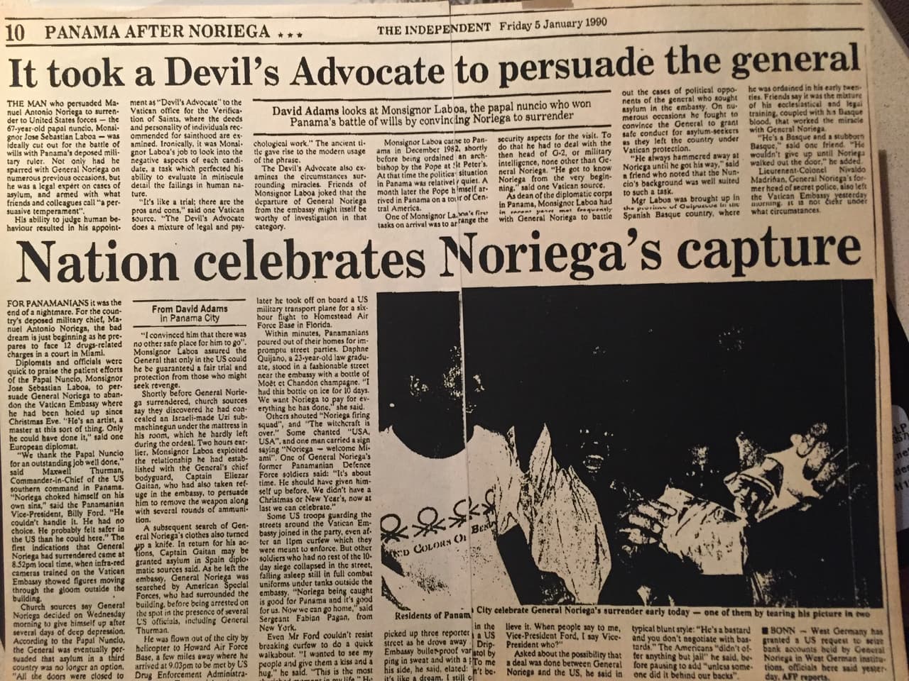 'It took a Devil's Advocate to persuade the general.' Article by David Adams, published Jan 3, 1990, in The Independent.