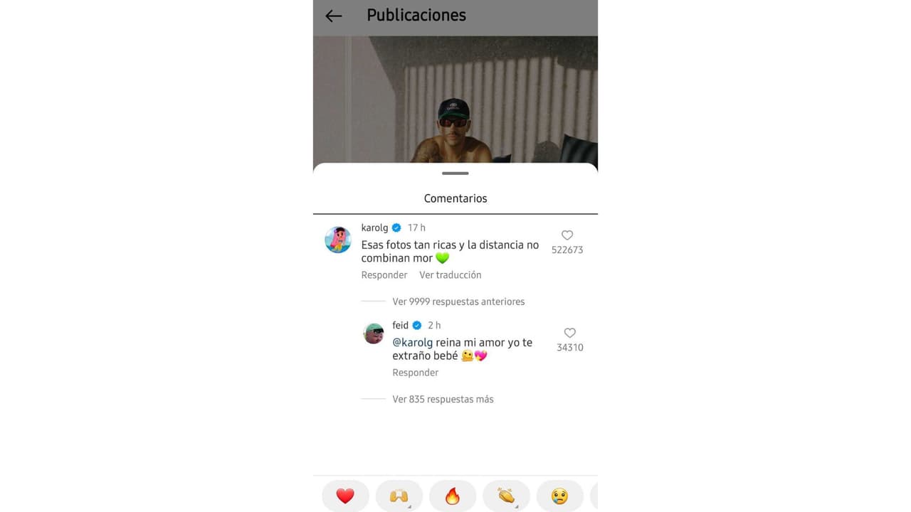 Karol G y Feid intercambian afectivos mensajes.