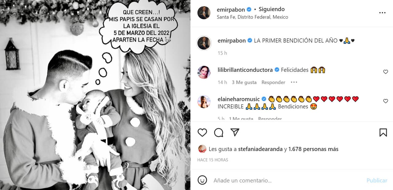 Después, fue el propio vocalista de Grupo Cañaveral quien compartió la noticia con una foto distinta y la misma idea: como si el bebé fuera el que diera a conocer el anuncio: "La primera bendición del año", dijo el cantante.