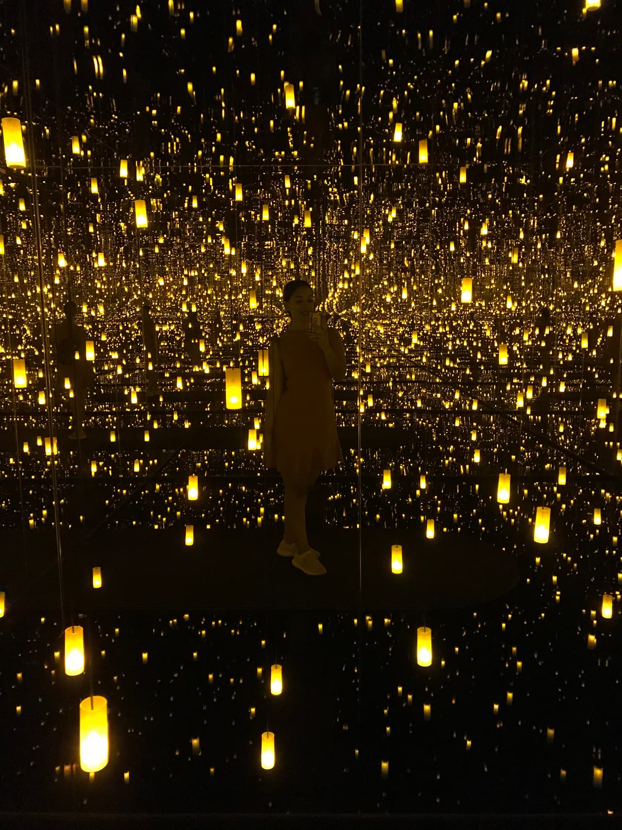 Al igual que el
<b>'Infinity Mirrored Room'</b>, donde solo pudo estar 45 segundos, por lo que entró dos veces, una para tomar video y fotografías, y otra para disfrutarlo.