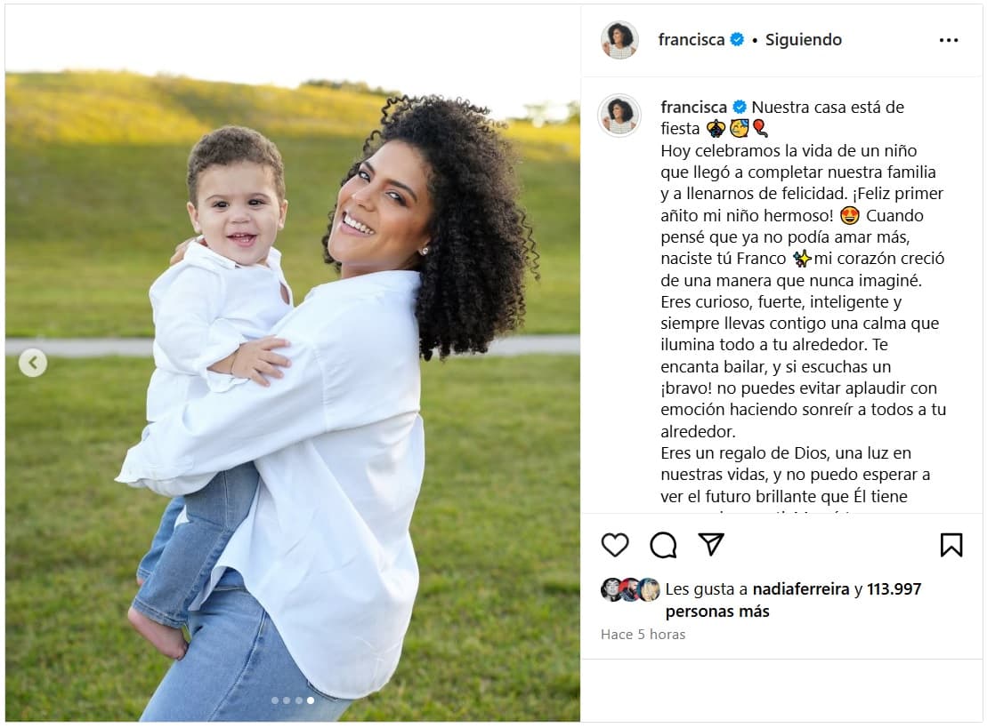 Francisca dedicó un amoroso mensaje a su bebé Franco por su primer cumpleaños.