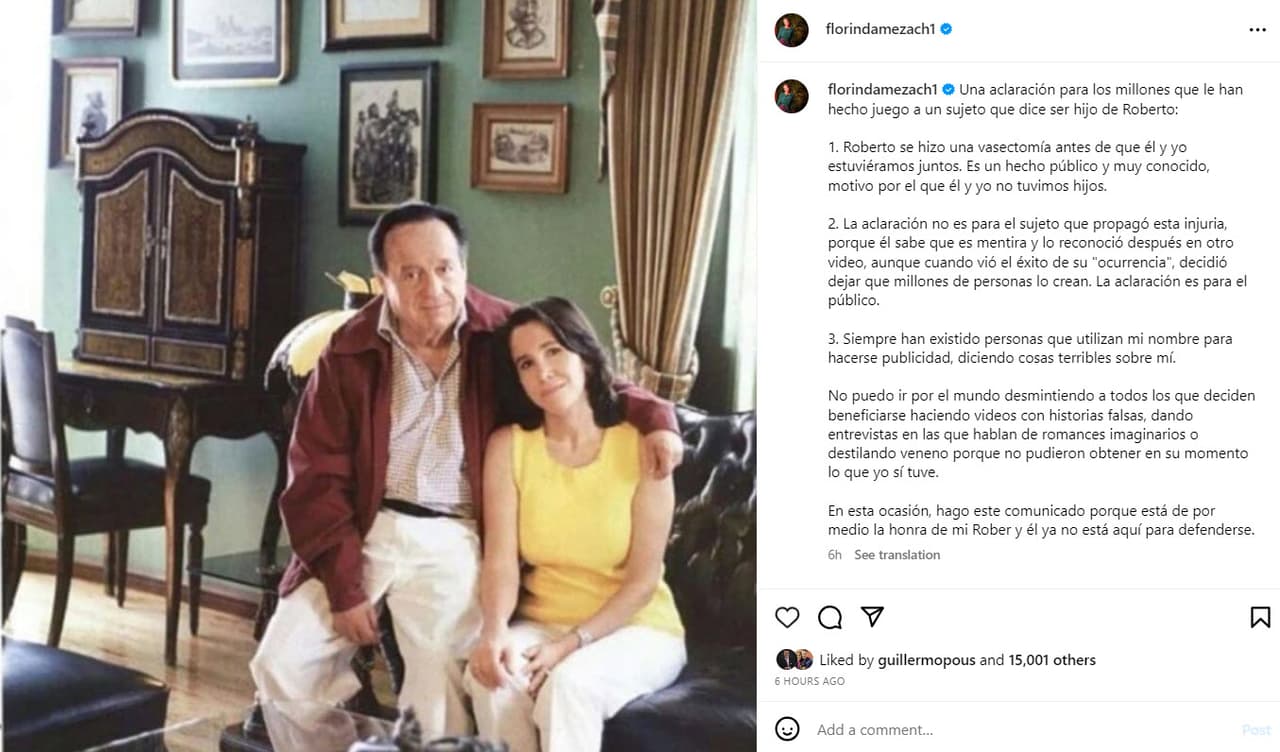 Florinda Meza desmiente que 'Chespirito' tuvo un hijo no reconocido.