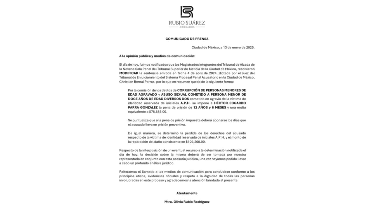 Abogada de Alexa Hoffman dio a conocer la nueva sentencia de Héctor Parra.