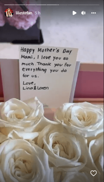Su gran amiga 
<b>Lili Estefan</b> dejó ver a través de sus historias de esta plataforma que sus hijos Lorenzo y Lina le hicieron llegar un ramo de rosas que deletreaba la palabra 'mom'. Adjuntaron una tarjeta en la que le agradecían por “todo lo que hace” por ellos.