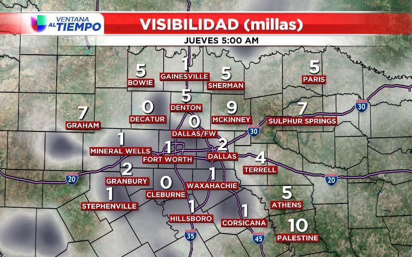 Advertencia por niebla densa al norte de Texas