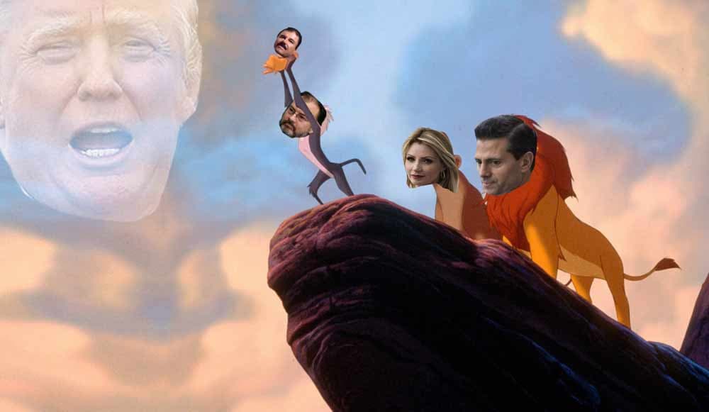 Parodiando 'The Lion King', con Peña Nieto, Angélica Rivera y Videgaray como el nuevo Secretario de Relaciones Exteriores - el mismo que invitó a Trump a México el año pasado.