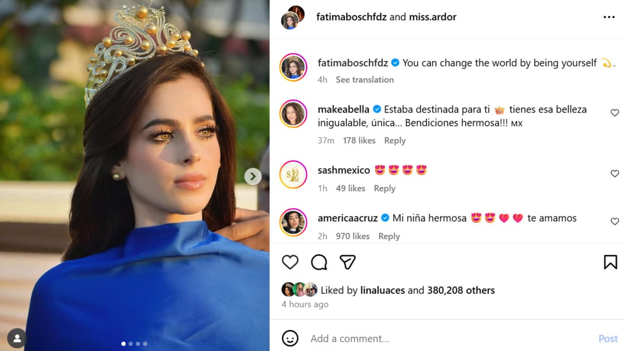 Con este mensaje Fátima Bosch retomó publicaciones propias en Instagram en medio de los cuestionamientos a su triunfo en Miss Universe 2025.