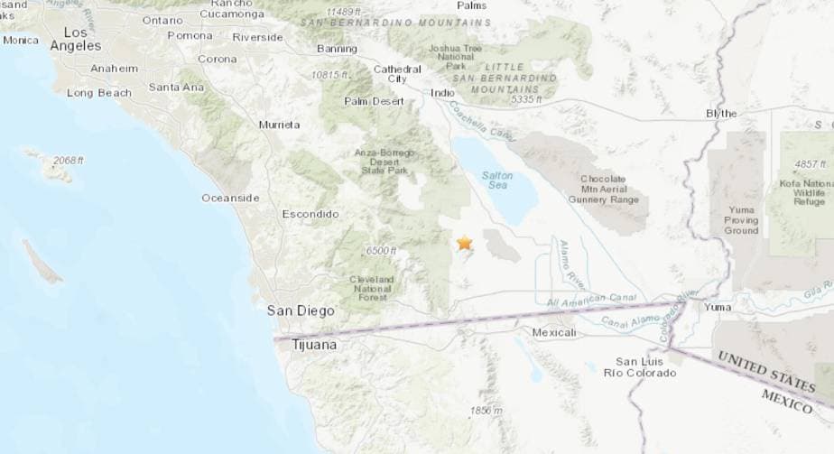 USGS reporta sismo de magnitud 4.5 con al menos ocho réplicas en el sur de California