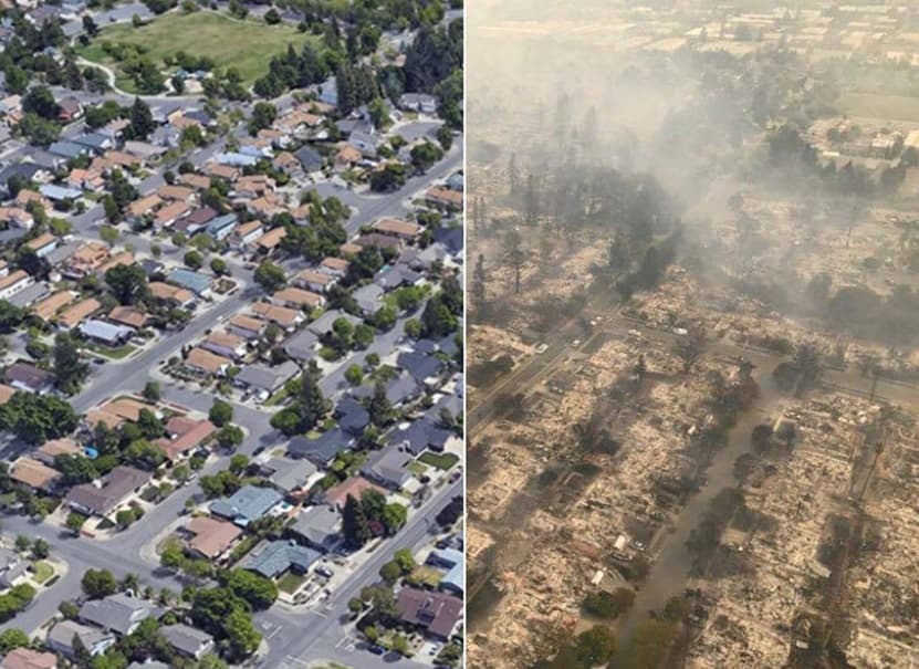 Las llamas de uno de los incendios que arrasaron miles de acres en el norte de California destruyeron casi la totalidad de un vecindario en la ciudad de Santa Rosa, en el condado de Sonoma. Este es el antes y después de las viviendas que quedaron calcinadas.