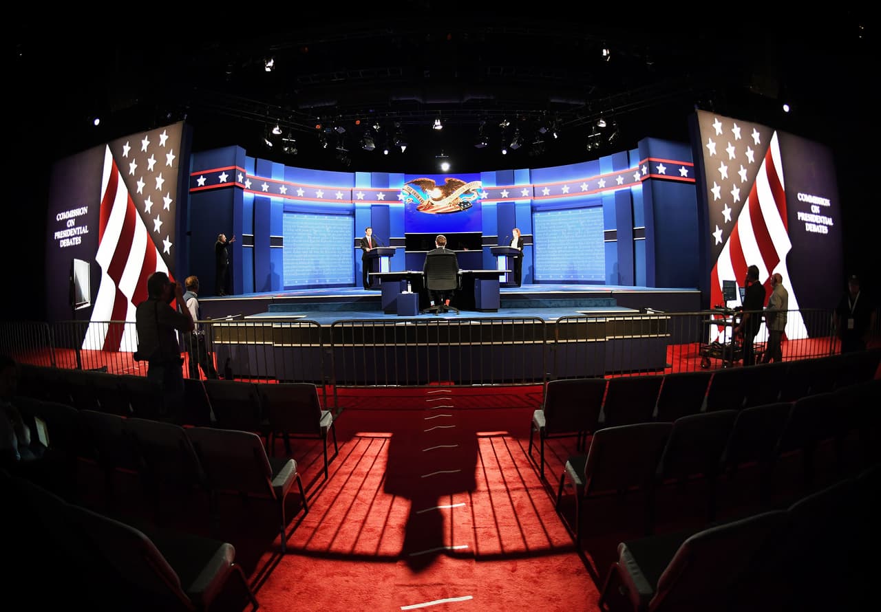 The interior of the Thomas & Mack Center on the campus of the University of Nevada-Las Vegas, in Las Vegas, Nevada on October 18, 2016, where the final debate between Democratic presidential nominee Hillary Clinton and her Republican counterpart Donald Trump will be held October 19. / AFP / Mark RALSTON (Photo credit should read MARK RALSTON/AFP/Getty Images)