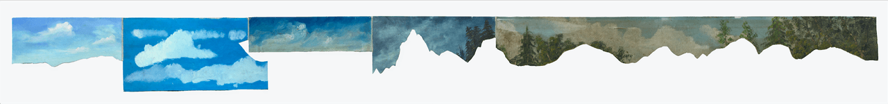 Moris "Horizonte Roto II", 2015 cinco pinturas encontradas, recortadas y cosidas (23 x 271 cm) Galería: Arróniz Arte Contemporáneo Feria: Untitled