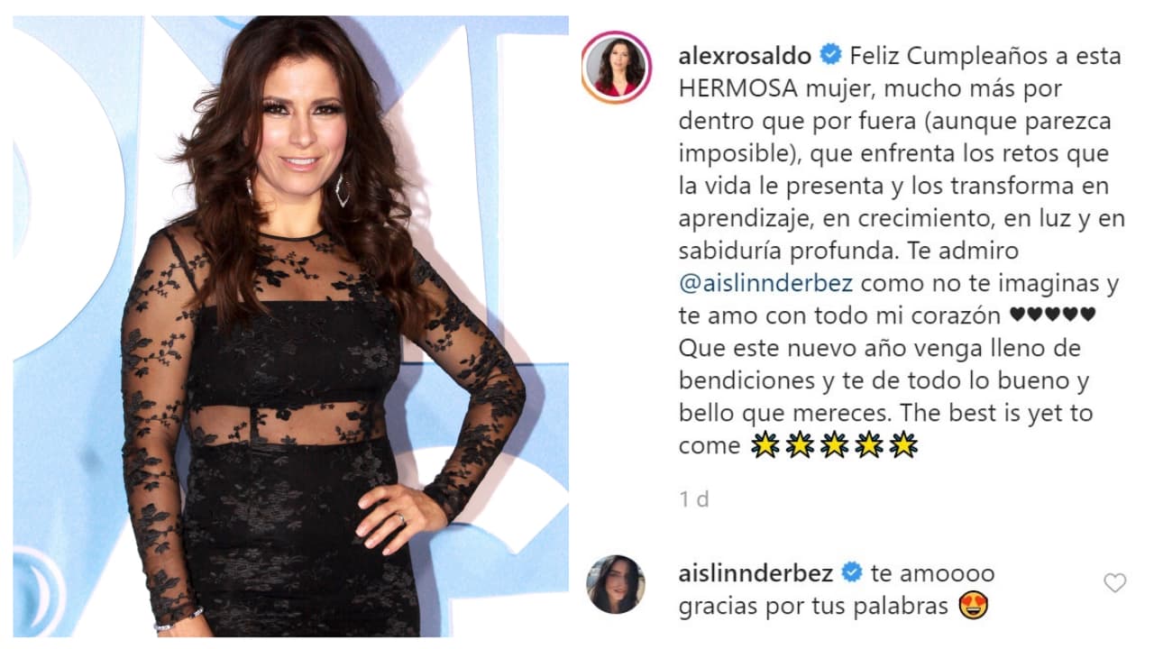 Aislinn Derbez también 
<b>respondió el mensaje de Alessandra Rosaldo</b>, esposa de su padre Eugenio: "Te amo. Gracias por tus palabras", se lee en la publicación.
<br>