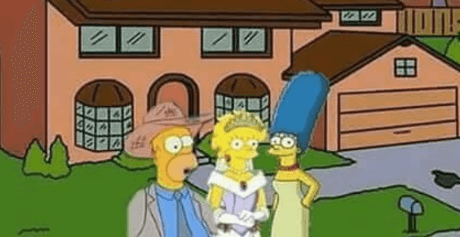 Homero, Lisa y Marge, personajes de la serie 'Los Simpsons', imitando a Crescencio, Rubí y Anaelda Ibarra García.