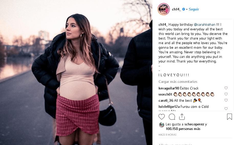 Su amado Javier 'Chicharito' Hernández, publicó esta imagen de Sarah en su sexto mes de embarazo junto al siguiente mensaje: "Feliz cumpleaños @sarhakohan. Te deseo lo mejor hoy y siempre. Te mereces lo mejor. Gracias por compartir tu luz conmigo y la gente que amas. Serás una excelente madre. Eres increíble. Nunca dejes de creer en ti. Puedes hacer lo que tengas en mente. Gracias por todo. Te amo".
