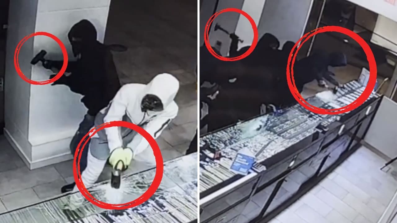 Buscan a los 9 encapuchados que "en menos de 30 segundos" asaltaron con martillos una joyería en Concord 