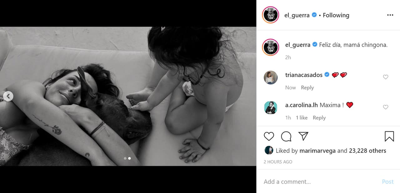 Alberto Guerra felicitó a 
<b><a href="https://www.univision.com/temas/zuria-vega" target="_blank">Zuria Vega</a></b>, madre de Lúa y Luka, los dos hijos que tiene con ella: "Feliz día, 
<b><a href="https://www.instagram.com/p/CAAzQ1_hxoh/" target="_blank">mamá chingona</a></b>".