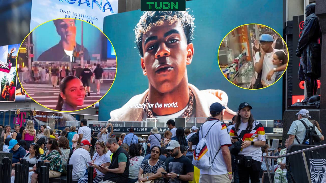 Novia de Lamine Yamal lo ve en Times Square y su reacción se viraliza