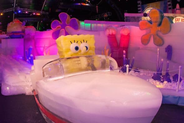 La esponja favorita de los niños ya está en Ice Land, una exhibición de esculturas heladas que promete congelarte hasta el 4 de enero.
