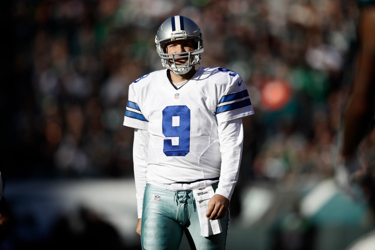 Dallas Cowboys' Tony Romo walks the field during the first half of an NFL football game against the Philadelphia Eagles, Sunday, Jan. 1, 2017, in Philadelphia. (AP Photo/Matt Rourke)