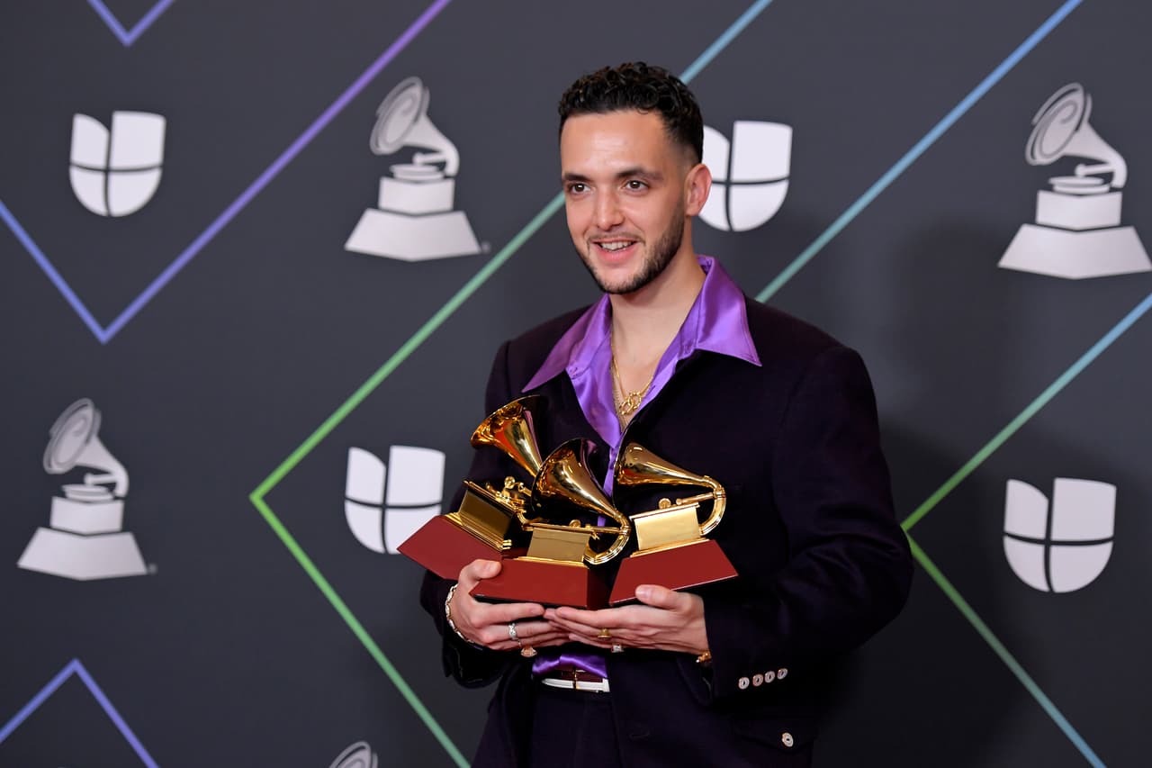 LAS VEGAS, NEVADA - NOVEMBER 18: Best Pop/Rock Song, Best Alternative Song and Best Recording Package award winner C. Tangana poses in the press room during The 22nd Annual Latin GRAMMY Awards at MGM Grand Garden Arena on November 18, 2021 in Las Vegas, Nevada. (Photo by David Becker/Getty Images for The Latin Recording Academy)