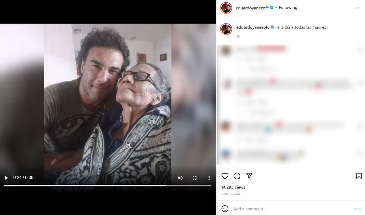 <b>Eduardo Yáñez</b> deseó "Feliz día a todas las madres" con un video en donde aparece on su fallecida mamá, doña María Eugenia Luévano, quien murió a los 82 años el 23 de febrero de 2020.
