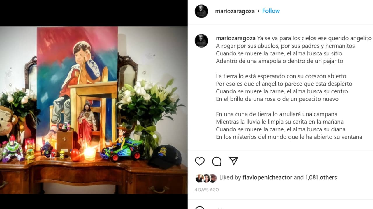 Mario Zaragoza publicó estrofas del tema 'El rin del angelito' para despedir a su hijo tras su muerte.