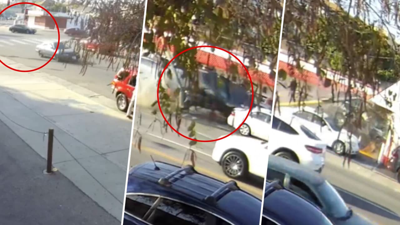 En video: Automóvil que iba a más de 100 mph se estrella contra un restaurante en LA