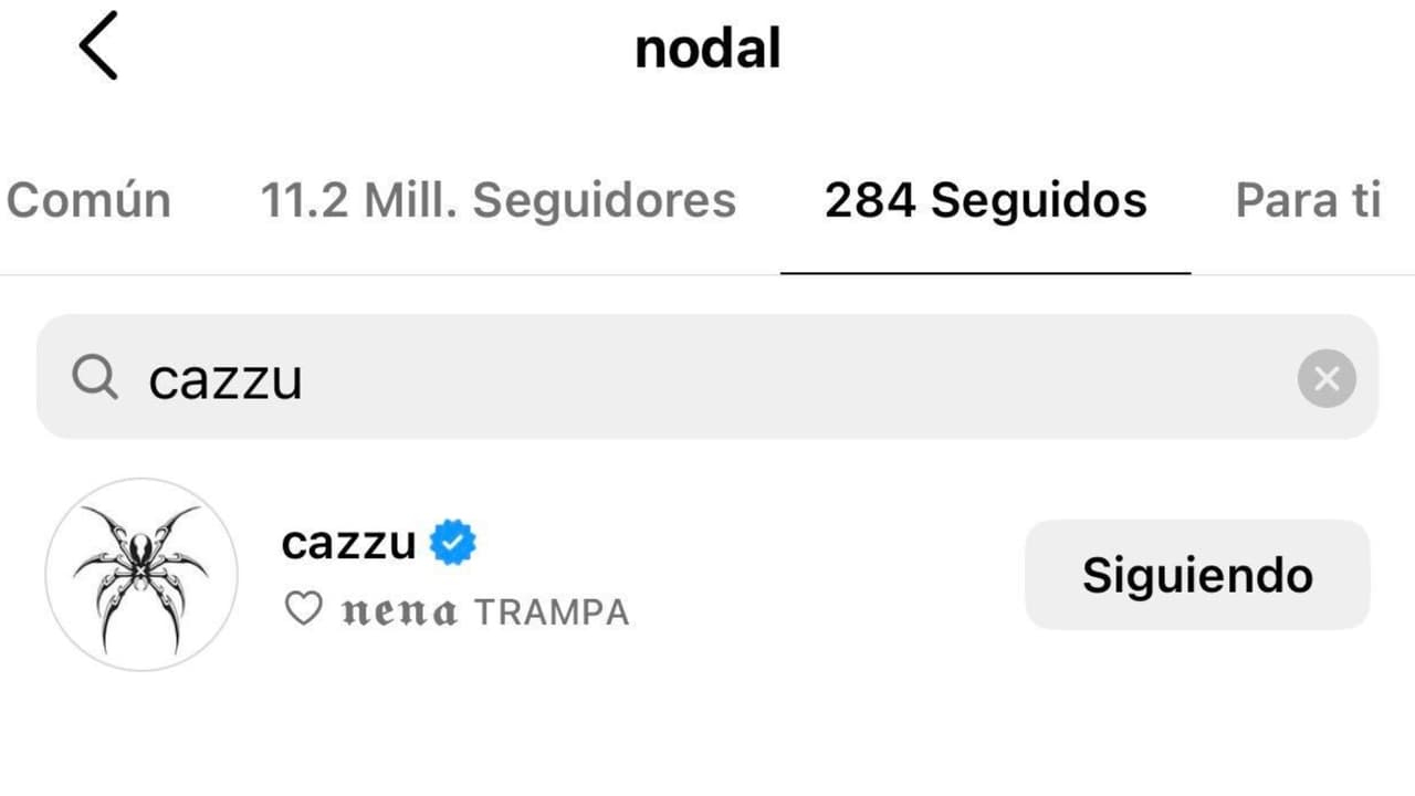 A diferencia de ella, Nodal aún seguía a Cazzu en Instagram hasta la mañana de este domingo 15 de septiembre.