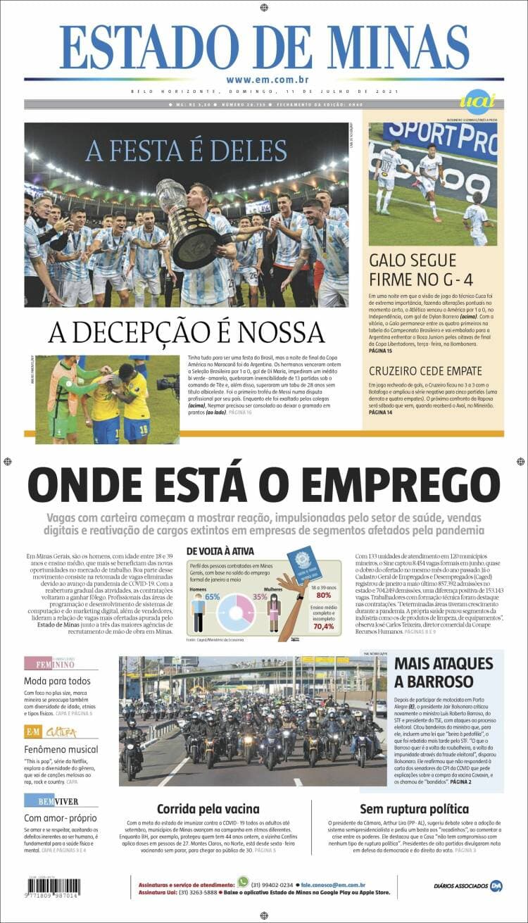 Argentina rompe la maldición y 28 años después consigue, de la mano de Lionel Messi, el título de campeones de la Copa América. La prensa argentina enaltece la hazaña, así como la prensa internacional del continente americano.