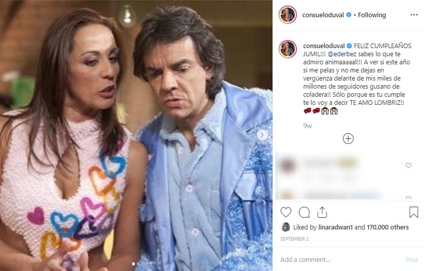 El pasado 2 de septiembre Consuelo Duval felicitó así a Eugenio Derbez por su cumpleaños.