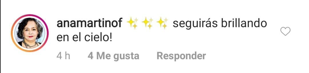 <b>Ana Martín</b> también escribió en la imagen publicada en la red social: "¡Seguirás brillando en el cielo!".