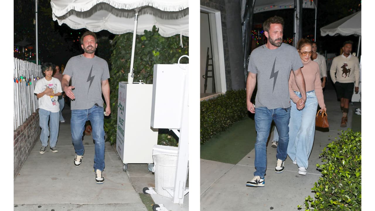 Ben Affleck, JLo y su hija, Emme, saliendo del restaurante The Ivy.