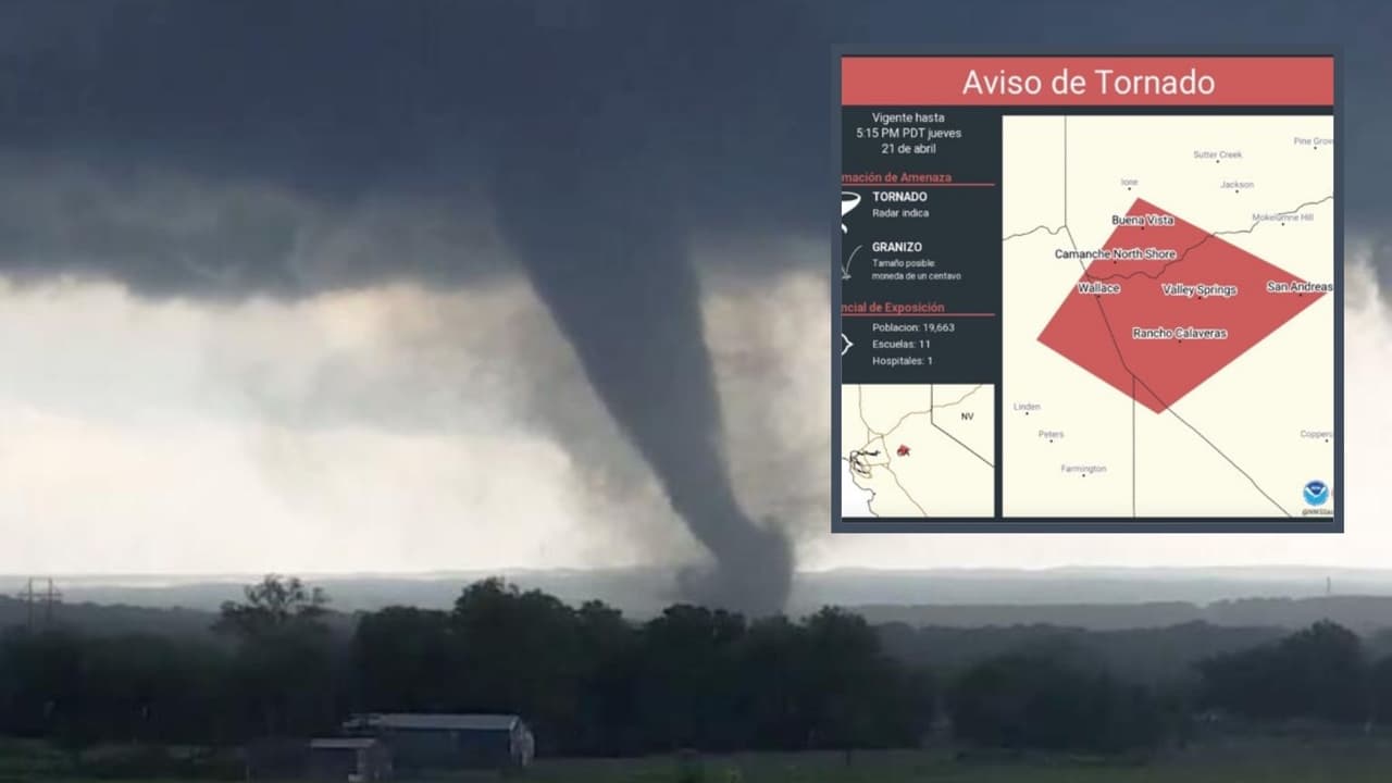 Activan aviso de tornado para seis ciudades al este de Stockton: más de 19,000 personas en riesgo potencial
