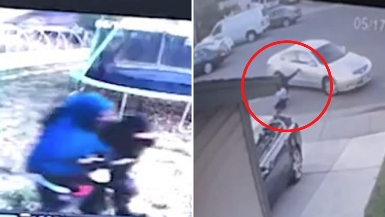 Imágenes del video de vigilancia instantes después de la balacera. Se ve a los sospechosos subir a un vehículo.