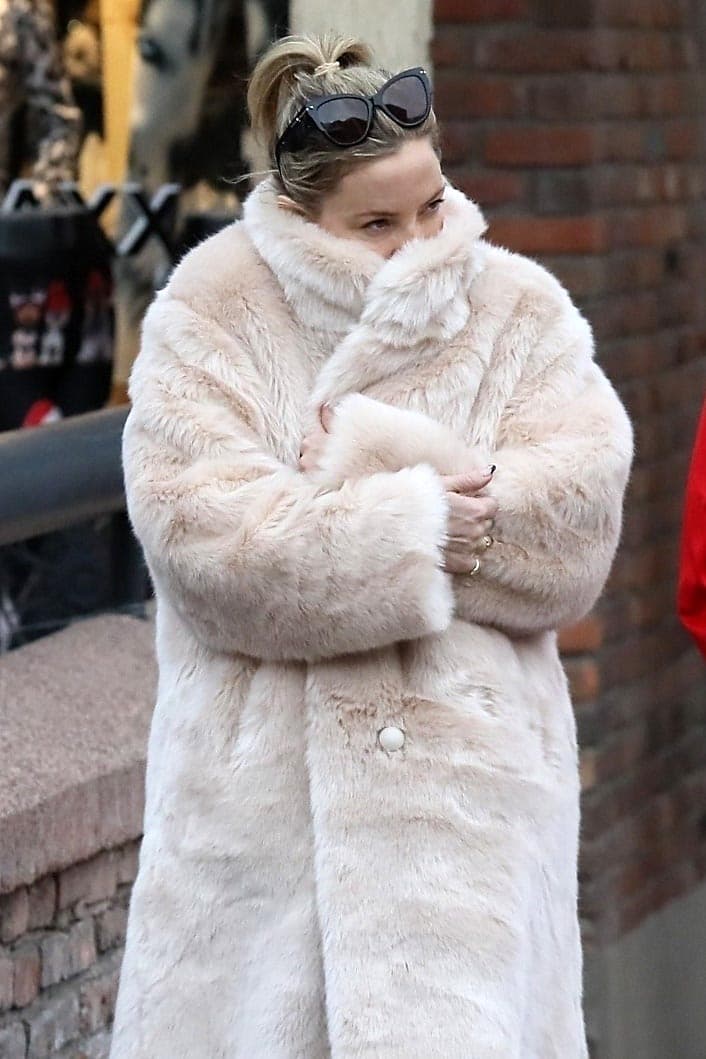 La actriz de 40 años llevaba un grueso abrigo de piel para protegerse del frío.