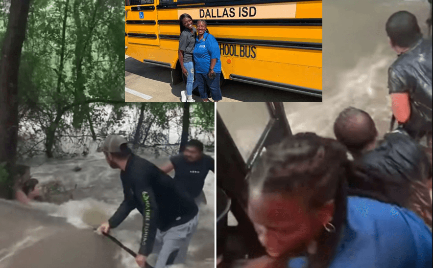 Conductora de autobús y su ayudante rescatan a dos niños y su padre de inundación 
