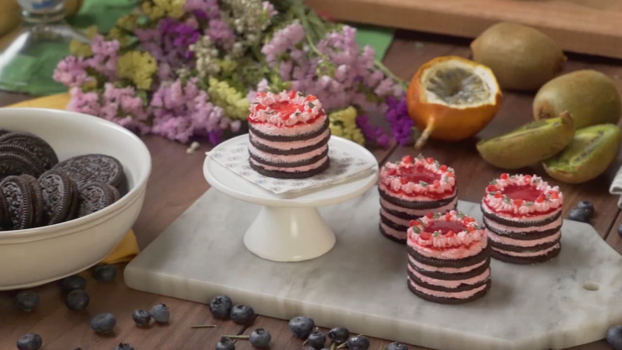 Mini pastel de galleta y frambuesa 