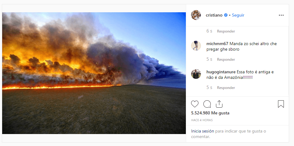 Cristiano Ronaldo mostró su consternación publicando esta fotografía en su Instagram.