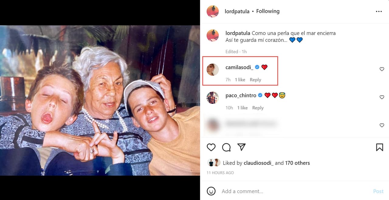 <b>Patricio Sodi</b> publicó esta fotografía de su infancia donde aparece con su hermano y doña Eva: "Como una perla que el mar encierra. Así te guarda mí corazón". 
<b>Camila Sodi</b>, su prima, le dio 'me gusta'.